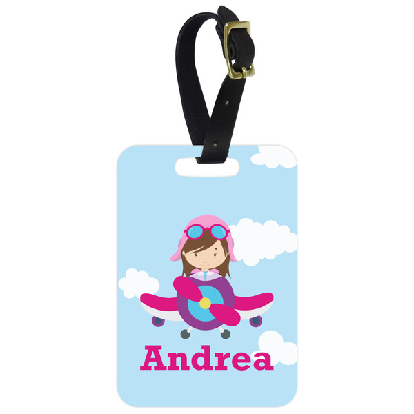 Custom Airplane & Girl Pilot Metal Luggage Tag w/ Name or Text