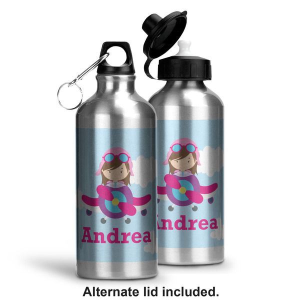 Airplane & Girl Pilot Aluminum Water Bottle - Alternate lid options