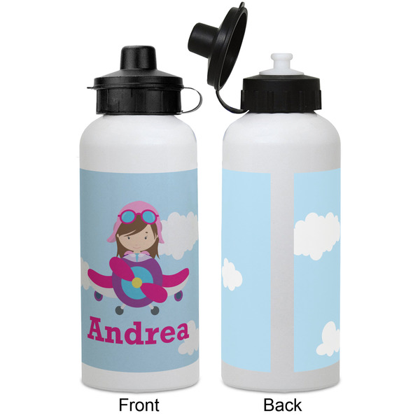 Airplane & Girl Pilot Aluminum Water Bottle - White APPROVAL