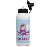 Airplane & Girl Pilot Water Bottles - Aluminum - 20 oz - White (Personalized)