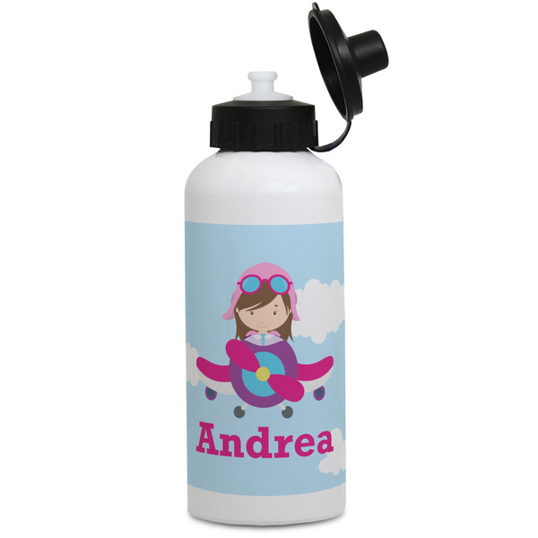 Custom Airplane & Girl Pilot Water Bottles - Aluminum - 20 oz - White (Personalized)