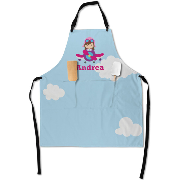 Custom Airplane & Girl Pilot Apron With Pockets w/ Name or Text