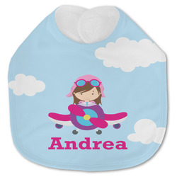 Airplane & Girl Pilot Jersey Knit Baby Bib w/ Name or Text