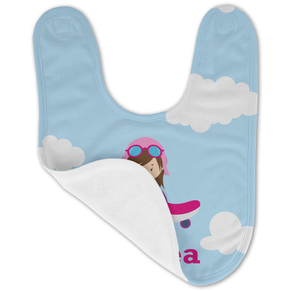 Airplane & Girl Pilot Baby Bib - AFT folded