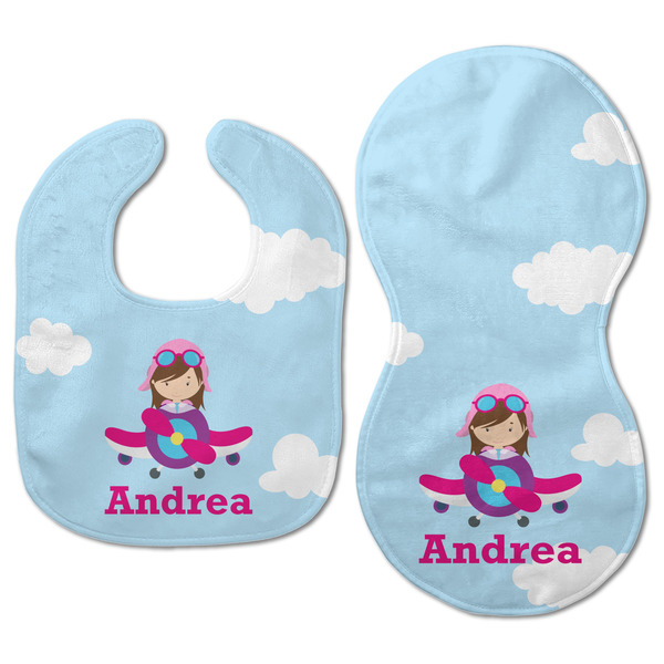 Airplane & Girl Pilot Baby Bib & Burp Set - Approval (new bib & burp)