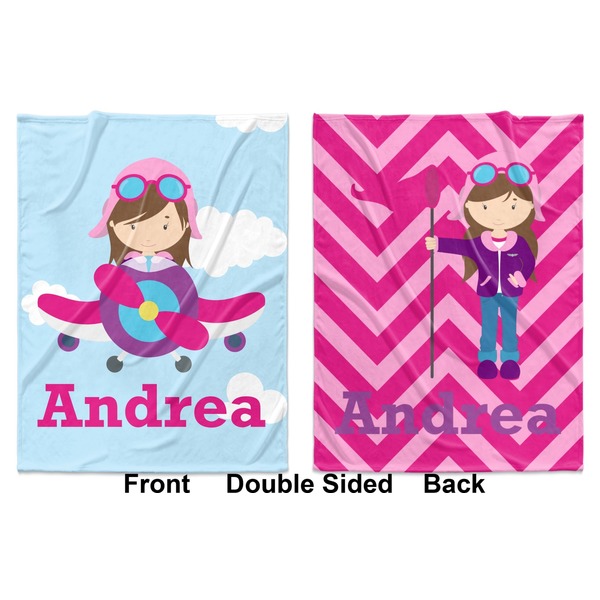Airplane & Girl Pilot Baby Blanket (Double Sided - Printed Front and Back)