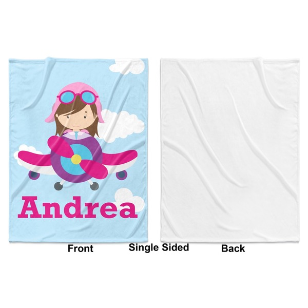 Airplane & Girl Pilot Baby Blanket (Single Side - Printed Front, White Back)