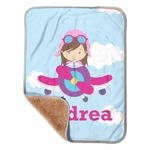 Airplane & Girl Pilot Sherpa Baby Blanket - 30" x 40" w/ Name or Text