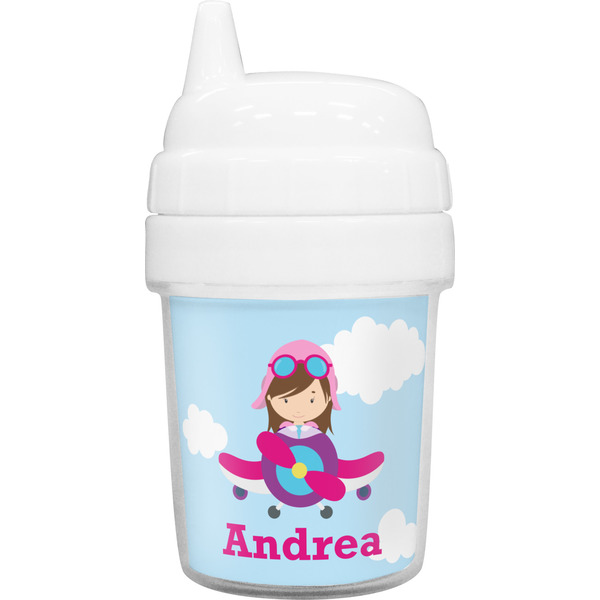 Custom Airplane & Girl Pilot Baby Sippy Cup (Personalized)