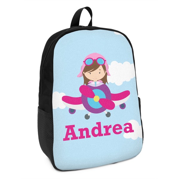 Custom Airplane & Girl Pilot Kids Backpack (Personalized)