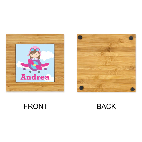 Airplane & Girl Pilot Bamboo Trivet with 6" Tile - APPROVAL