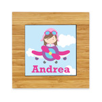 Airplane & Girl Pilot Bamboo Trivet with Ceramic Tile Insert (Personalized)