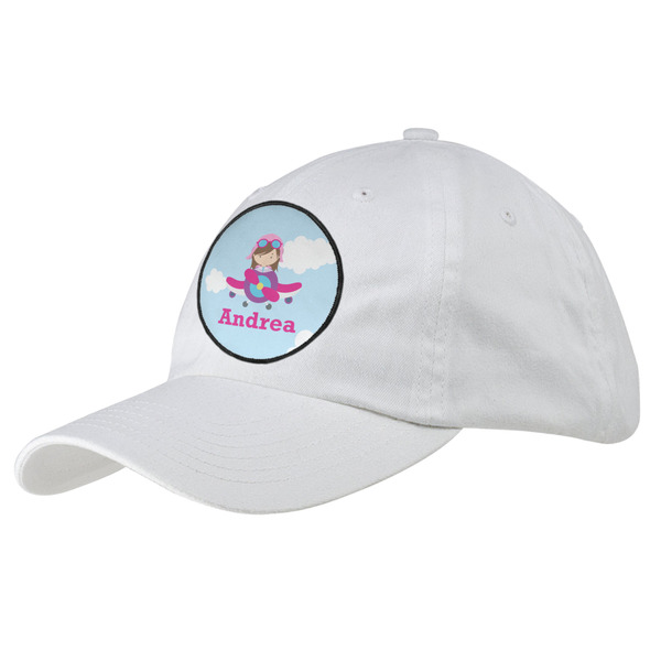 Custom Airplane & Girl Pilot Baseball Cap - White (Personalized)