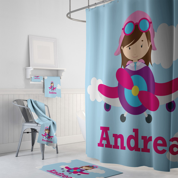 Airplane & Girl Pilot Bath Towel Sets - 3-piece - In Context