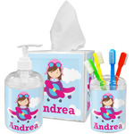 Airplane & Girl Pilot Acrylic Bathroom Accessories Set w/ Name or Text