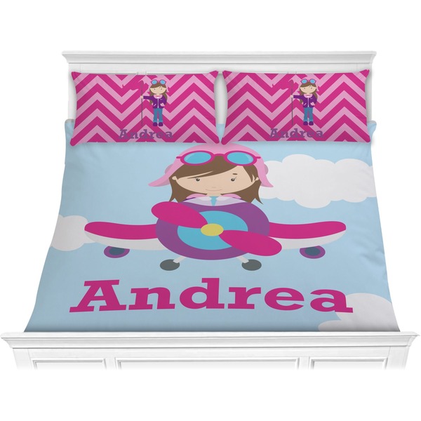 Custom Airplane & Girl Pilot Comforter Set - King (Personalized)
