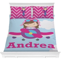 Airplane & Girl Pilot Comforter Set - Full / Queen (Personalized)