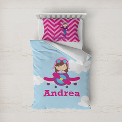 Airplane & Girl Pilot Duvet Cover Set - Twin (Personalized)