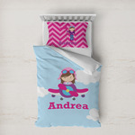 Airplane & Girl Pilot Duvet Cover Set - Twin XL (Personalized)