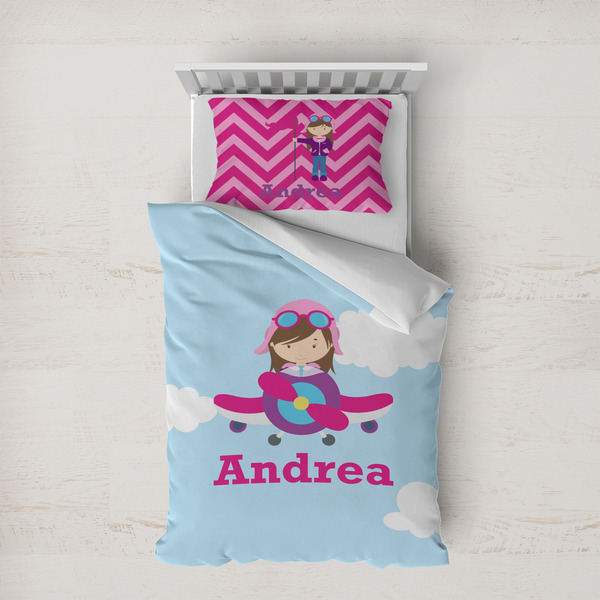 Custom Airplane & Girl Pilot Duvet Cover Set - Twin XL (Personalized)