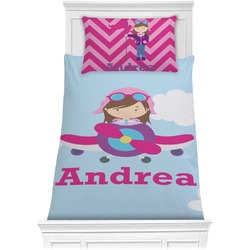 Airplane & Girl Pilot Comforter Set - Twin XL (Personalized)