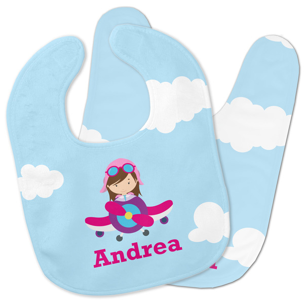 Custom Airplane & Girl Pilot Baby Bib w/ Name or Text
