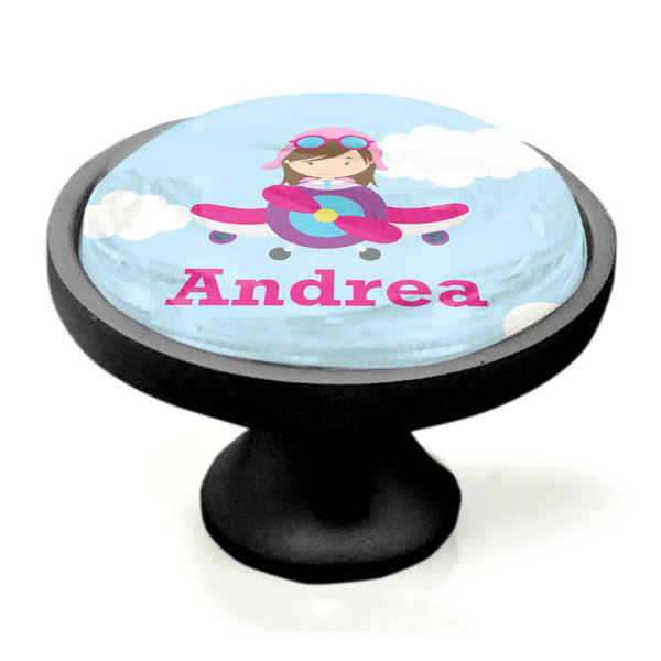 Airplane & Girl Pilot Black Custom Cabinet Knob (Side)