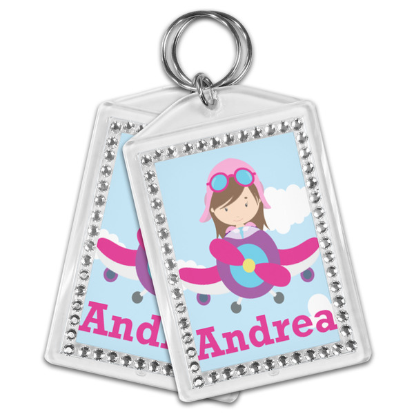 Airplane & Girl Pilot Bling Keychain - MAIN