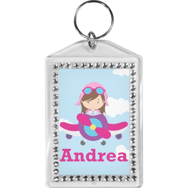 Custom Airplane & Girl Pilot Bling Keychain (Personalized)