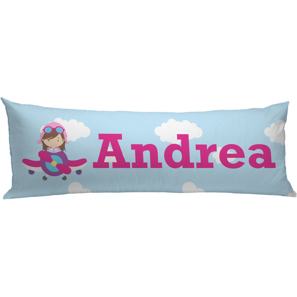 Custom Airplane & Girl Pilot Body Pillow Case (Personalized)