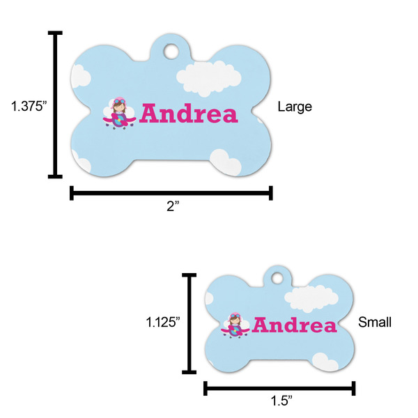 Airplane & Girl Pilot Bone Shaped Dog ID Tag - Large - Scale