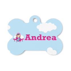Airplane & Girl Pilot Bone Shaped Dog ID Tag - Small (Personalized)