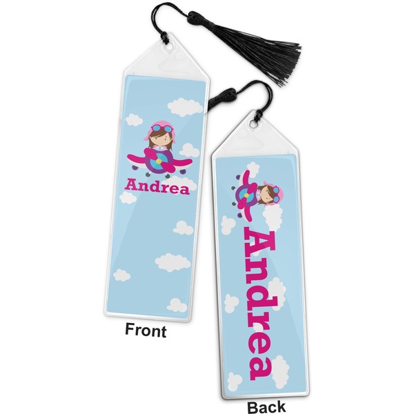 Airplane & Girl Pilot Bookmark with tassel - Front and Back