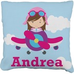 Airplane & Girl Pilot Faux-Linen Throw Pillow 16" (Personalized)