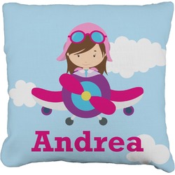 Airplane & Girl Pilot Faux-Linen Throw Pillow 20" (Personalized)