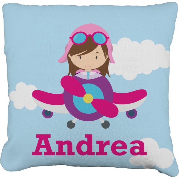 Custom Airplane & Girl Pilot Faux-Linen Throw Pillow 20" (Personalized)