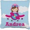 Airplane & Girl Pilot Faux-Linen Throw Pillow 20" (Personalized)
