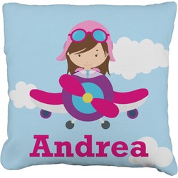 Airplane & Girl Pilot Faux-Linen Throw Pillow 26" (Personalized)