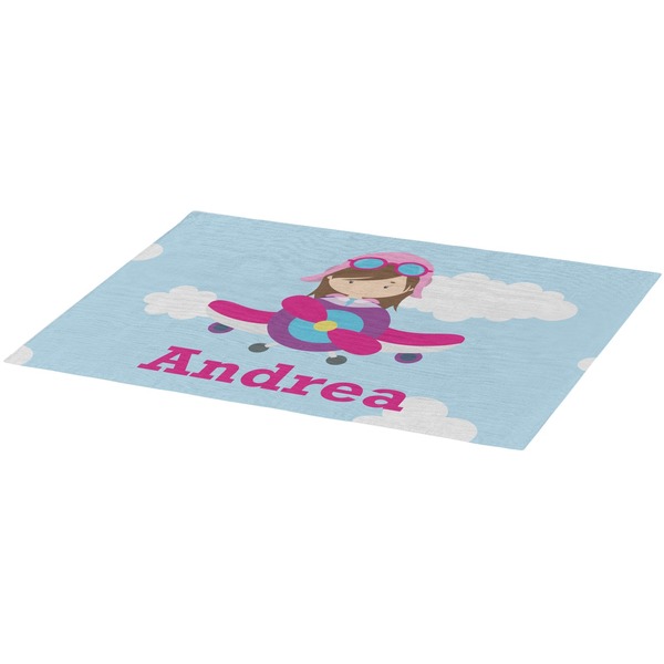 Airplane & Girl Pilot Burlap Placemat (Angle View)