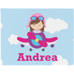 Airplane & Girl Pilot Woven Fabric Placemat - Twill w/ Name or Text
