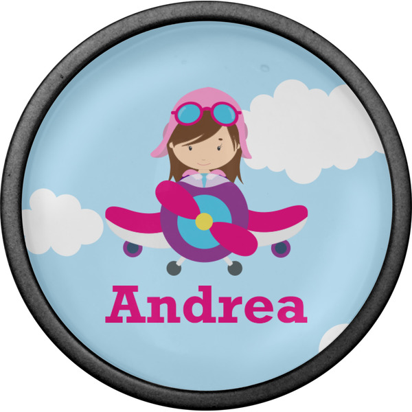 Airplane & Girl Pilot Cabinet Knob - Black - Front