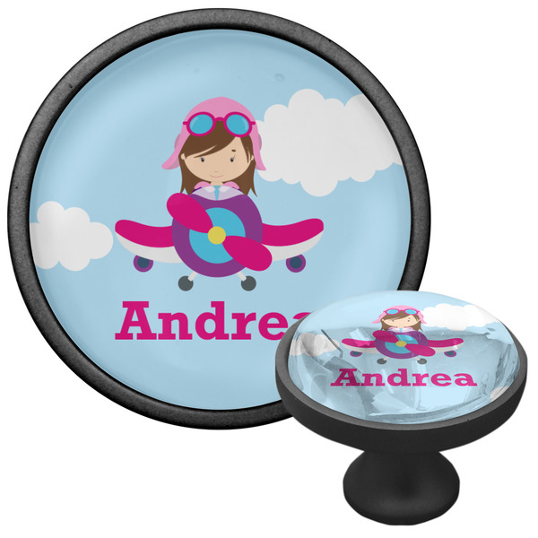Airplane & Girl Pilot Cabinet Knob - Black - Multi Angle