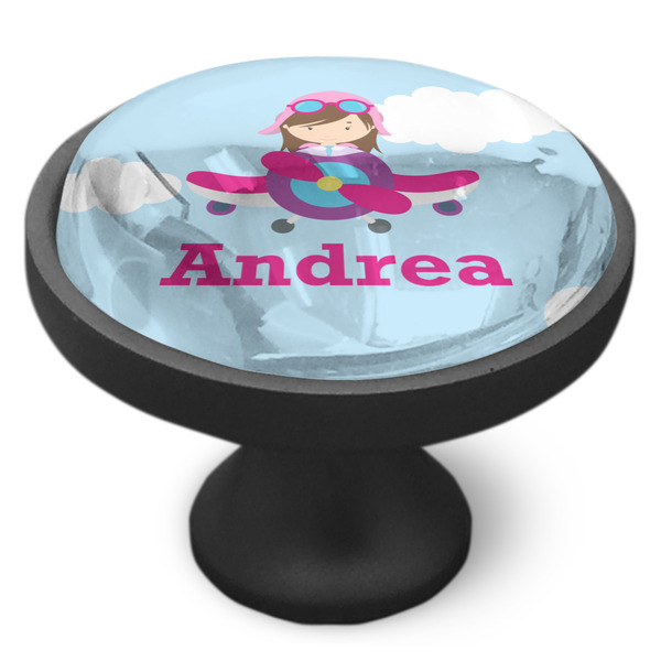 Airplane & Girl Pilot Cabinet Knob - Black - Side