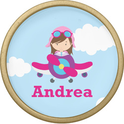 Airplane & Girl Pilot Cabinet Knob - Gold (Personalized)