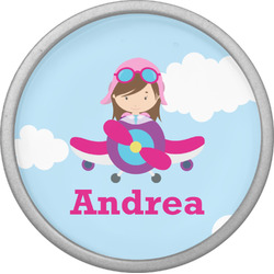 Airplane & Girl Pilot Cabinet Knob (Silver) (Personalized)