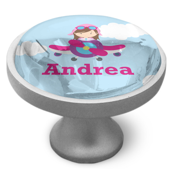 Custom Airplane & Girl Pilot Cabinet Knob (Personalized)
