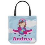 Airplane & Girl Pilot Canvas Tote Bag - Small - 13"x13" (Personalized)