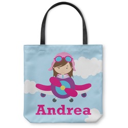 Airplane & Girl Pilot Canvas Tote Bag (Personalized)