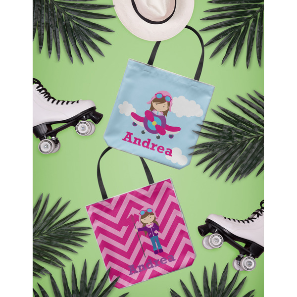Airplane & Girl Pilot Canvas Tote Lifestyle Front and Back- 13x13