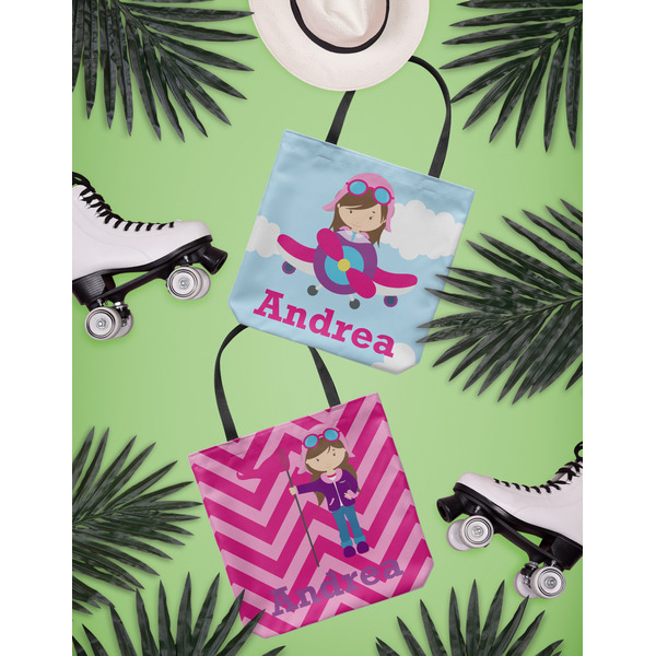 Airplane & Girl Pilot Canvas Tote Lifestyle Front and Back